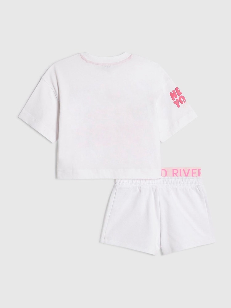 River Island White T-Shirt & Runner Shorts Set - Image 2 of 5 River Island White T-Shirt & Runner Shorts Set - Image 2 of 5
