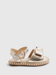 River Island Gold Metallic Bow Espadrille Sandals - Image 1 of 5