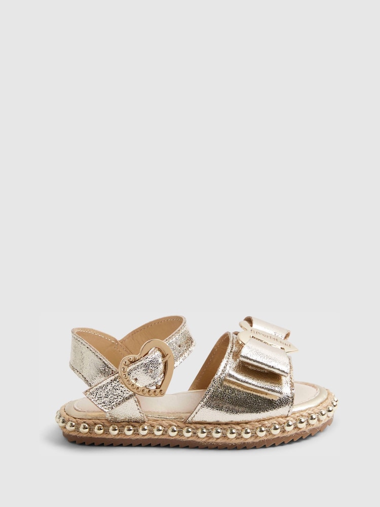 River Island Gold Metallic Bow Espadrille Sandals - Image 1 of 5 River Island Gold Metallic Bow Espadrille Sandals - Image 1 of 5
