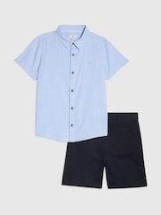 River Island Blue Short Sleeve Shirt & Chino Shorts Set - Image 1 of 5