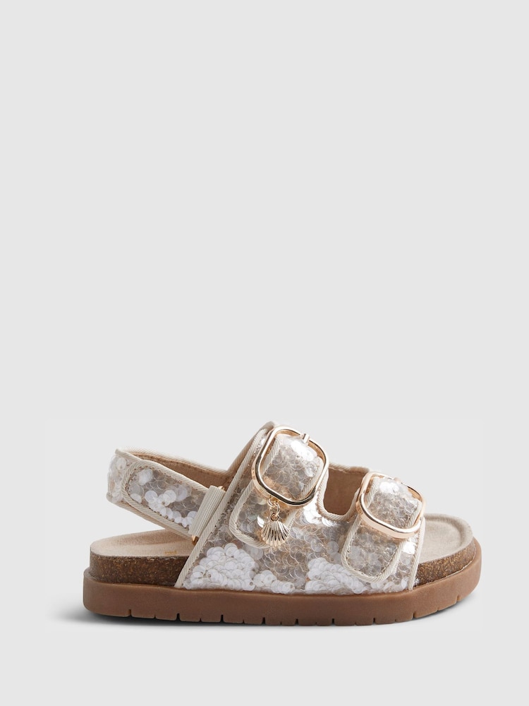 River Island Brown Sequin Footbed Sandals - Image 1 of 4