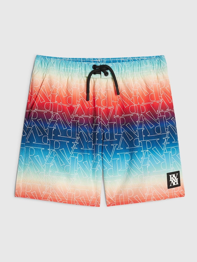 River Island Blue Ombre Monogram Swim Shorts - Image 1 of 4 River Island Blue Ombre Monogram Swim Shorts - Image 1 of 4