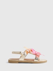 River Island Gold Flower Metallic Sandals - Image 1 of 5
