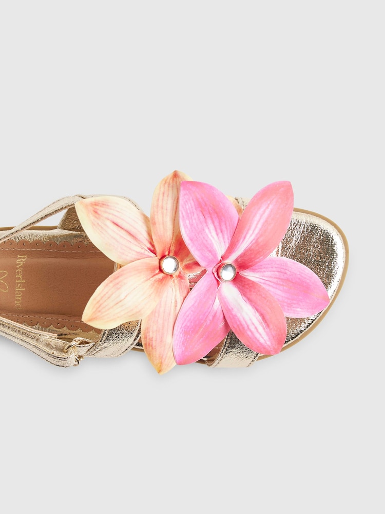 River Island Gold Flower Metallic Sandals - Image 5 of 5 River Island Gold Flower Metallic Sandals - Image 5 of 5