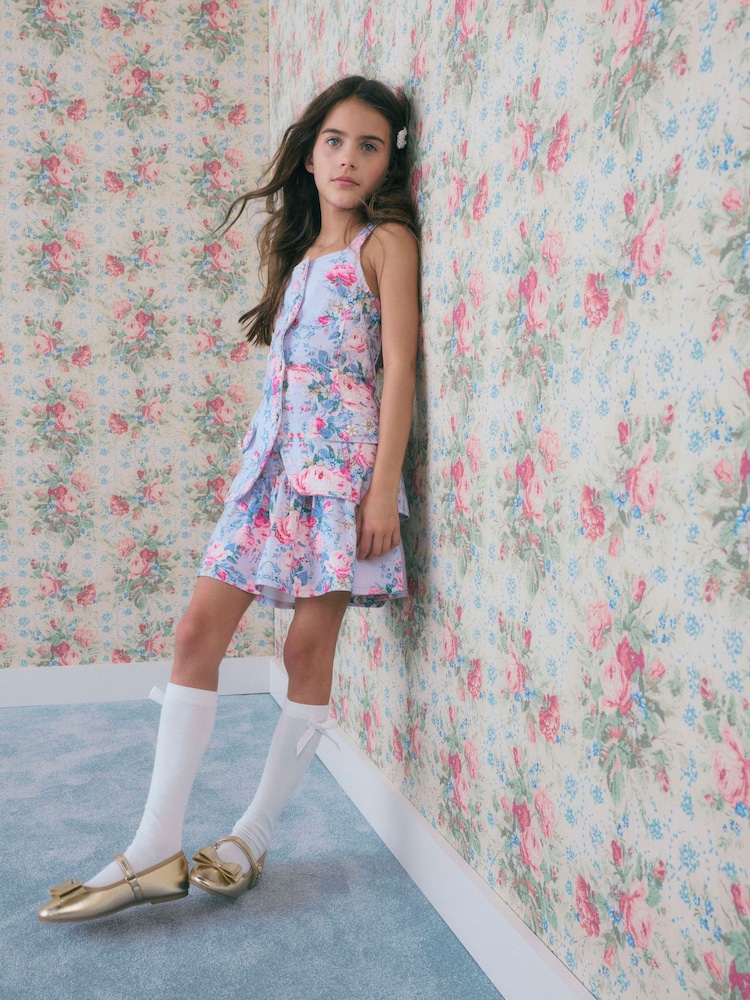River Island Purple Cabbages & Roses Waistcoat & Skirt Set - Image 1 of 6