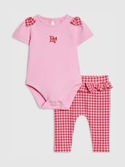River Island Pink Frill Bodysuit & Gingham Leggings Set - Image 1 of 4