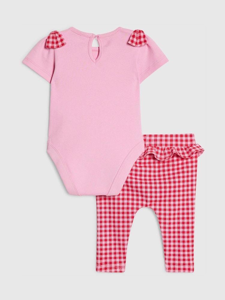 River Island Pink Frill Bodysuit & Gingham Leggings Set - Image 2 of 4 River Island Pink Frill Bodysuit & Gingham Leggings Set - Image 2 of 4
