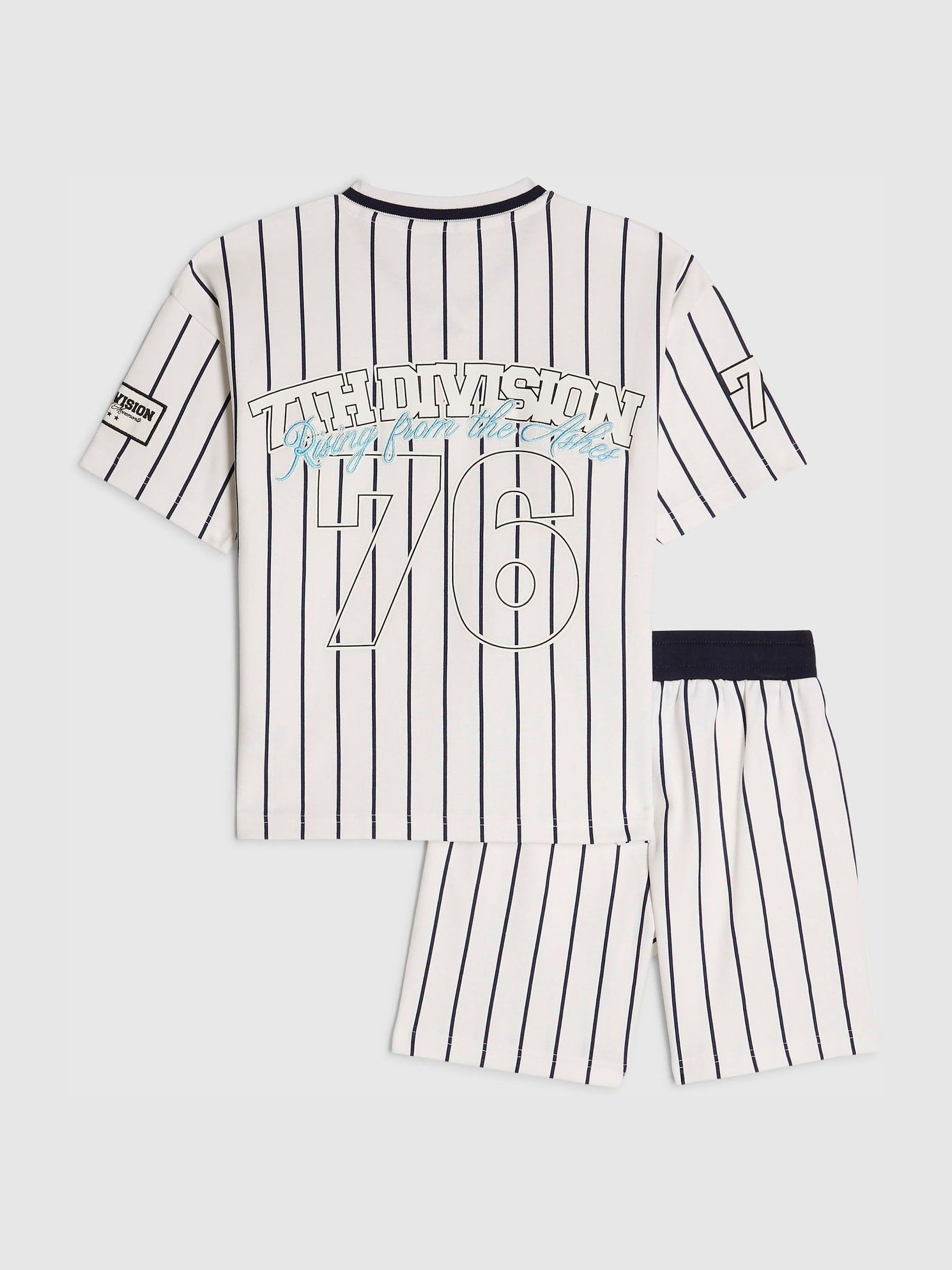 Buy River Island White Oversized Baseball Stripe Top and Short Set