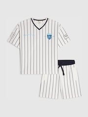 River Island White Oversized Baseball Stripe Top and Short Set - Image 1 of 5