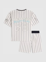 River Island White Oversized Baseball Stripe Top and Short Set - Image 2 of 5