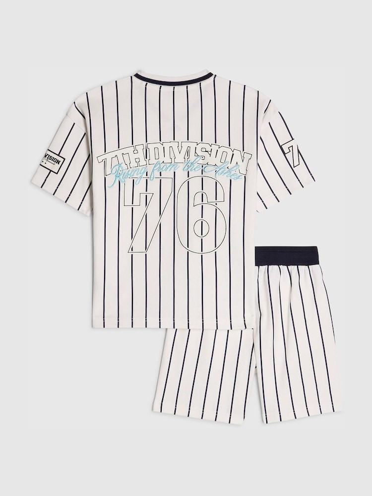 River Island White Oversized Baseball Stripe Top and Short Set - Image 2 of 5 River Island White Oversized Baseball Stripe Top and Short Set - Image 2 of 5
