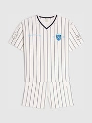 River Island White Oversized Baseball Stripe Top and Short Set - Image 3 of 5