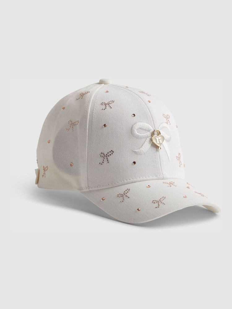River Island Cream Diamante Bow Cap - Image 1 of 4