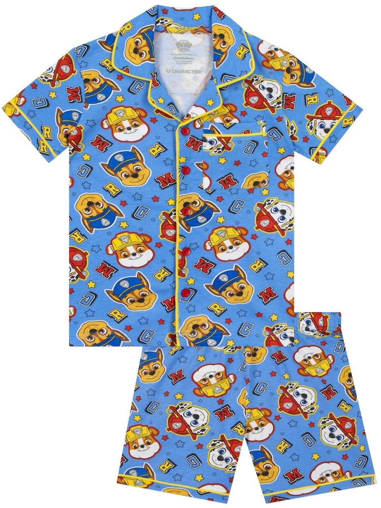 Character Blue PAW Patrol Short Button Up Pyjamas Marshall Chase And Rubble - Image 1 of 9 Character Blue PAW Patrol Short Button Up Pyjamas Marshall Chase And Rubble - Image 1 of 9
