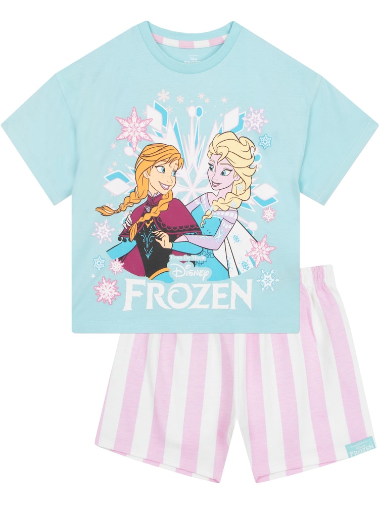 Character Blue Disney Frozen Anna And Elsa Short Pyjamas - Image 1 of 8 Character Blue Disney Frozen Anna And Elsa Short Pyjamas - Image 1 of 8