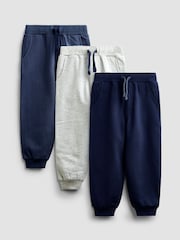 JoJo Maman Bébé White Blue & Navy 3-Pack Joggers - Image 1 of 10