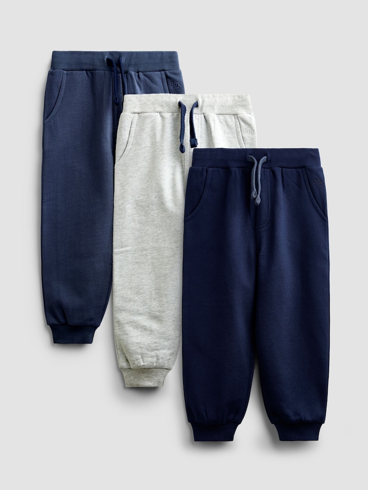 JoJo Maman Bébé White Blue & Navy 3-Pack Joggers - Image 1 of 10
