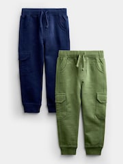 JoJo Maman Bébé Khaki Green & Navy Blue 2-Pack Cargo Joggers - Image 1 of 7