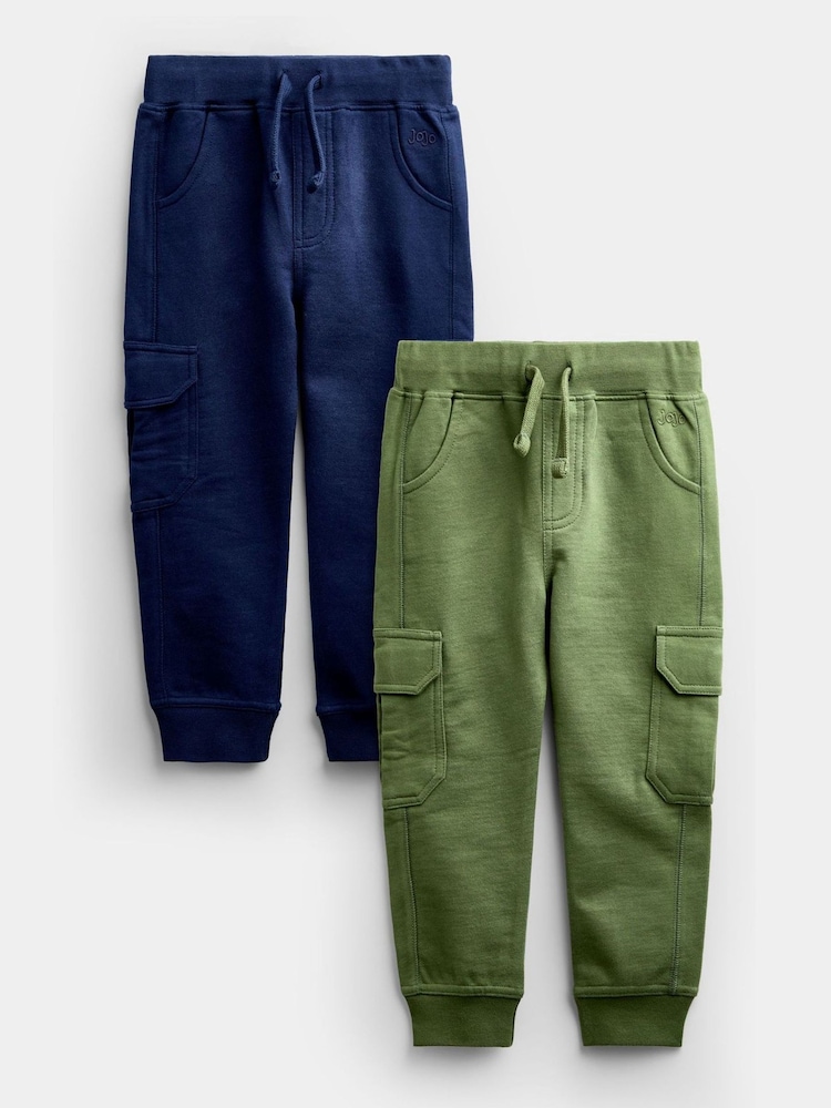 JoJo Maman Bébé Khaki Green & Navy Blue 2-Pack Cargo Joggers - Image 1 of 7