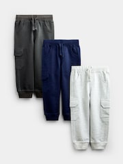 JoJo Maman Bébé Grey White & Navy 3-Pack Cargo Joggers - Image 1 of 10
