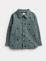 JoJo Maman Bébé Green Check Christmas Tree All Over Embroidered Shirt - Image 1 of 4