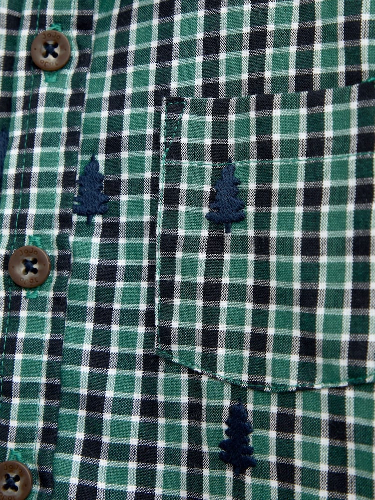 JoJo Maman Bébé Green Check Christmas Tree All Over Embroidered Shirt - Image 4 of 4