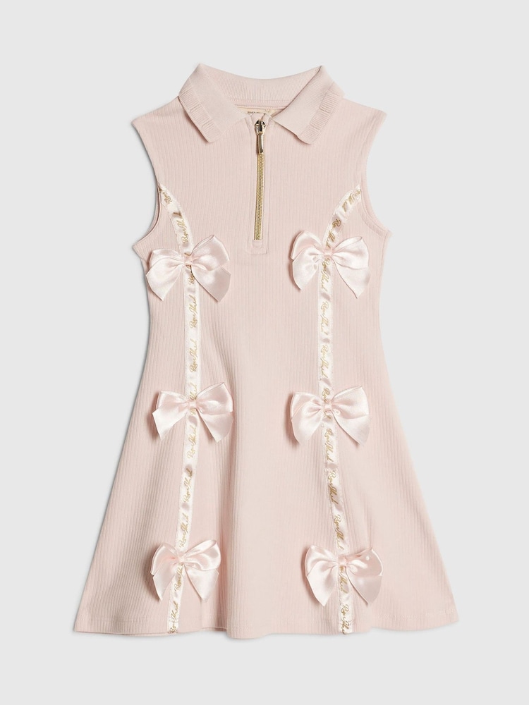 River Island Pink Satin Bow Polo Dress - Image 1 of 4