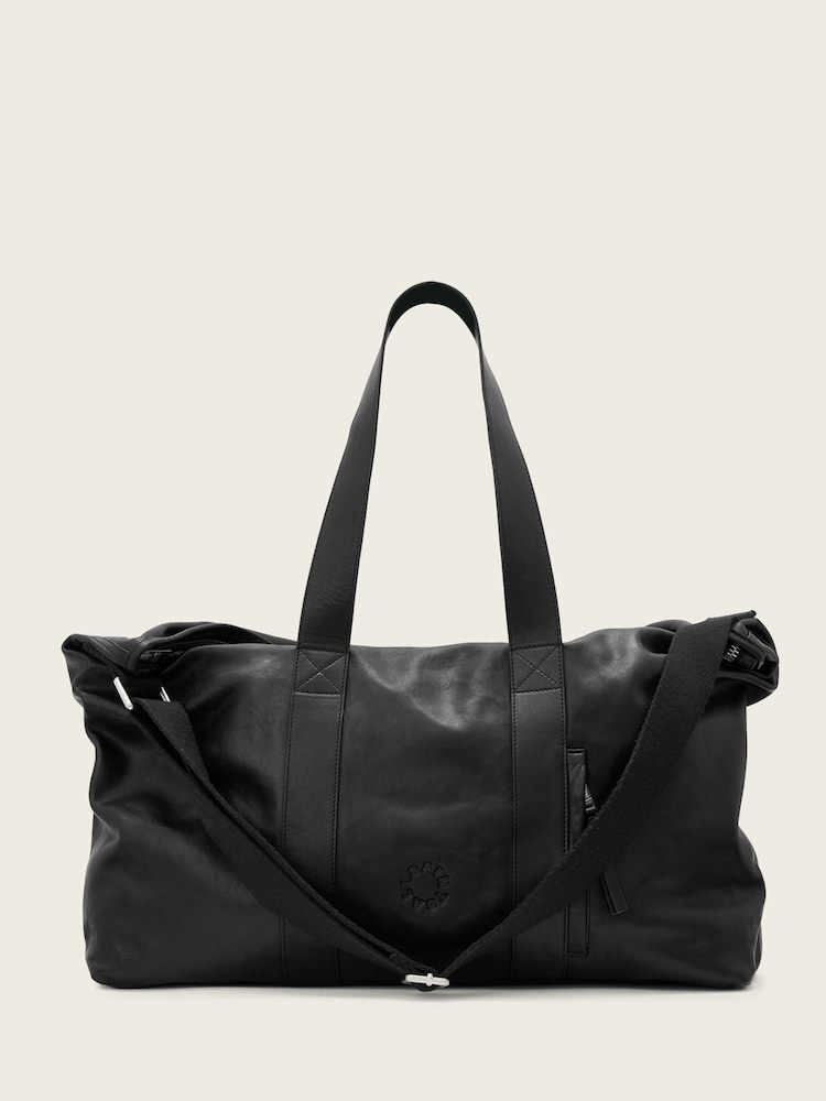 AllSaints Black Kei Leather Weekender Bag - Image 1 of 7