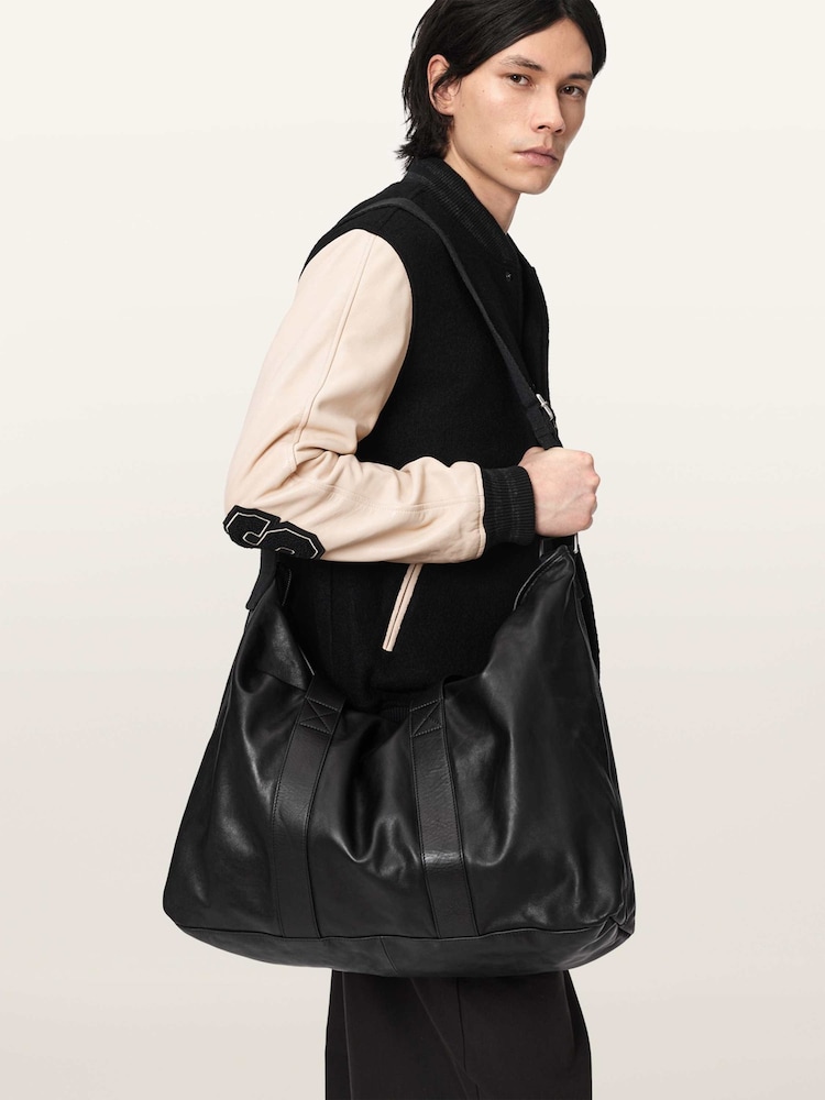 AllSaints Black Kei Leather Weekender Bag - Image 7 of 7