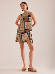 Anthropologie Linen-Blend Printed Black Skort - Image 1 of 4