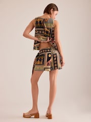 Anthropologie Linen-Blend Printed Black Skort - Image 4 of 4