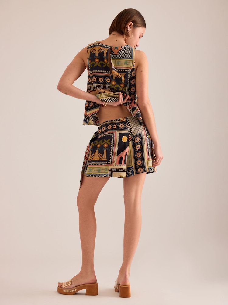 Anthropologie Linen-Blend Printed Black Skort - Image 4 of 4