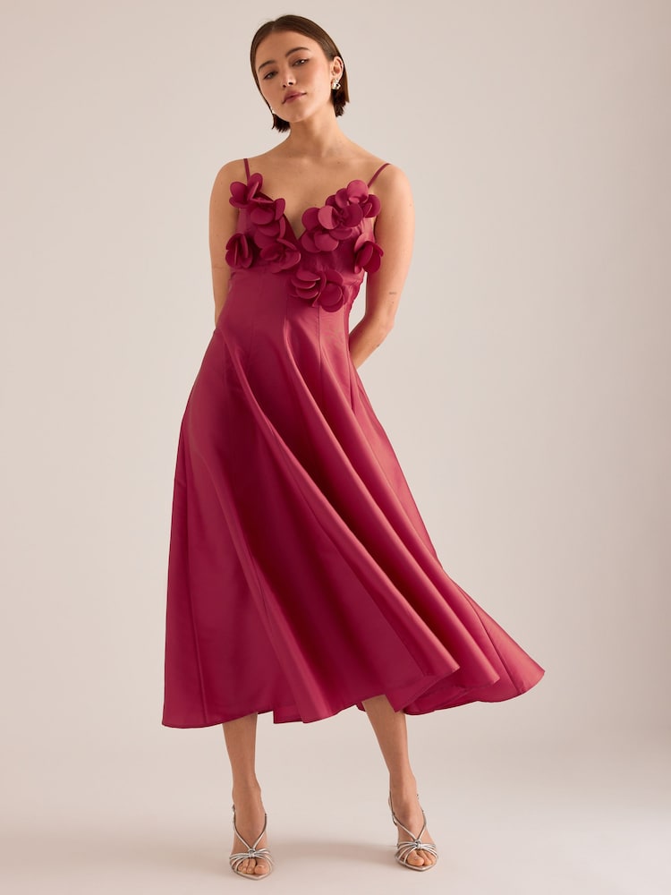 Anthropologie Pink Rosie 3D Flower Midi Dress - Image 1 of 4