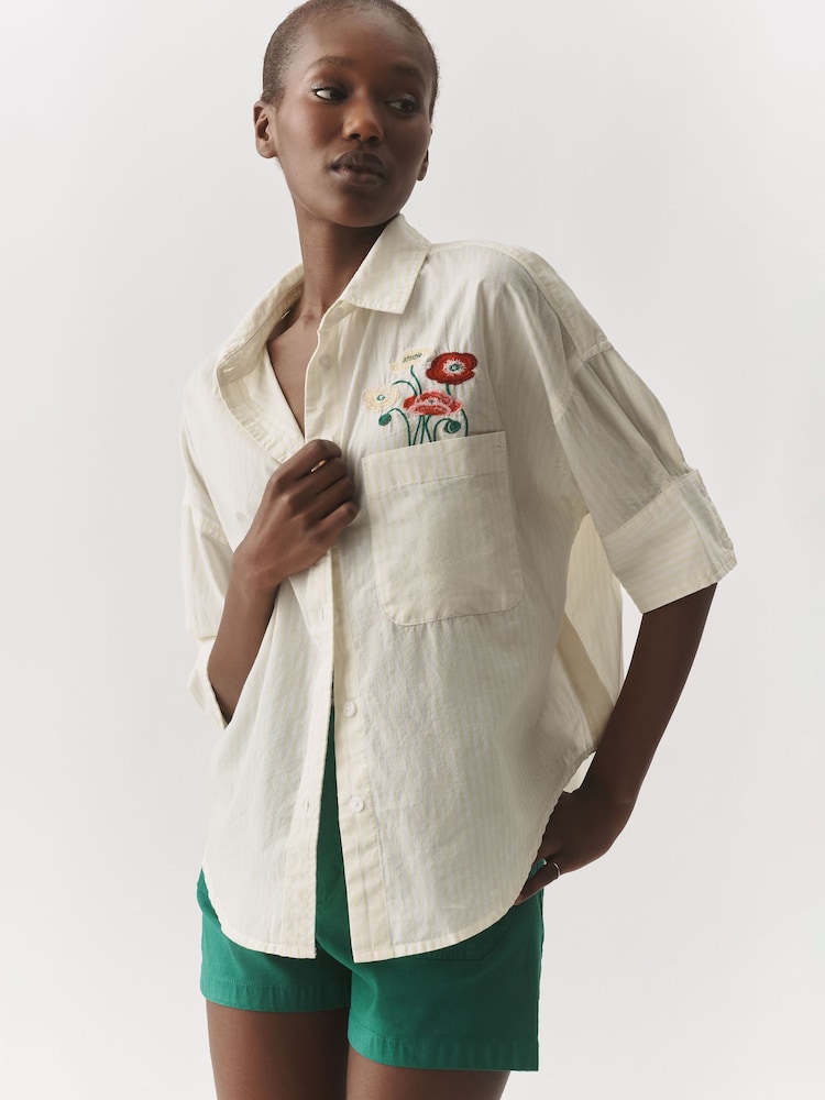 Anthropologie Maeve Embroidered Pocket Buttondown Shirt - Image 1 of 3