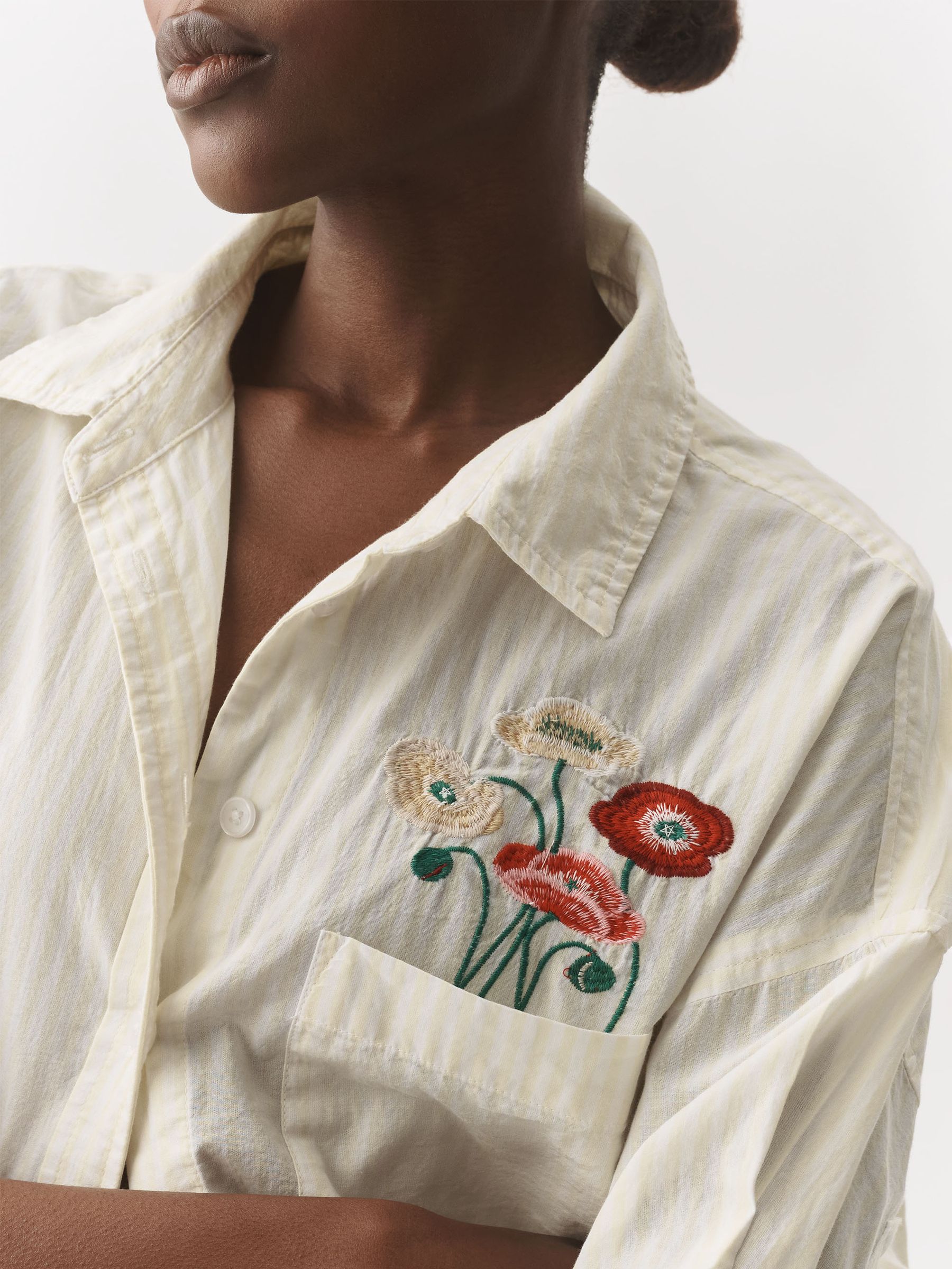 Buy Anthropologie Yellow Flower Embroidery Maeve Pocket Striped