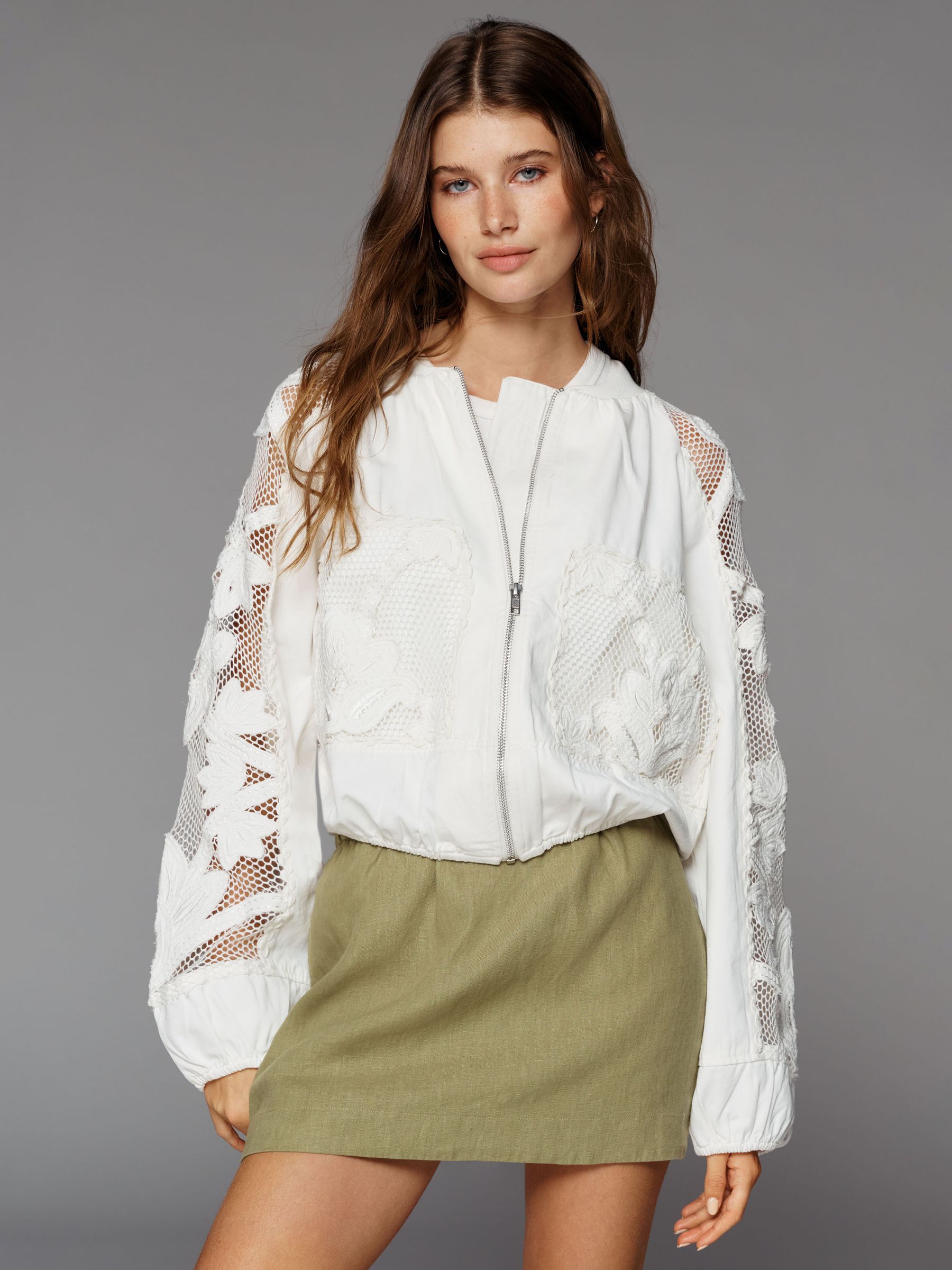 Buy Anthropologie Cream Floral Embroidered Bomber Jacket from Next USA