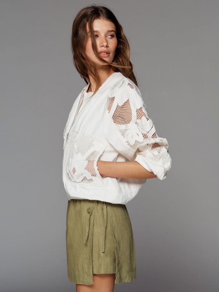 Anthropologie Cream Floral Embroidered Bomber Jacket - Image 1 of 5