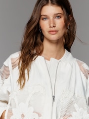 Anthropologie Cream Floral Embroidered Bomber Jacket - Image 2 of 5