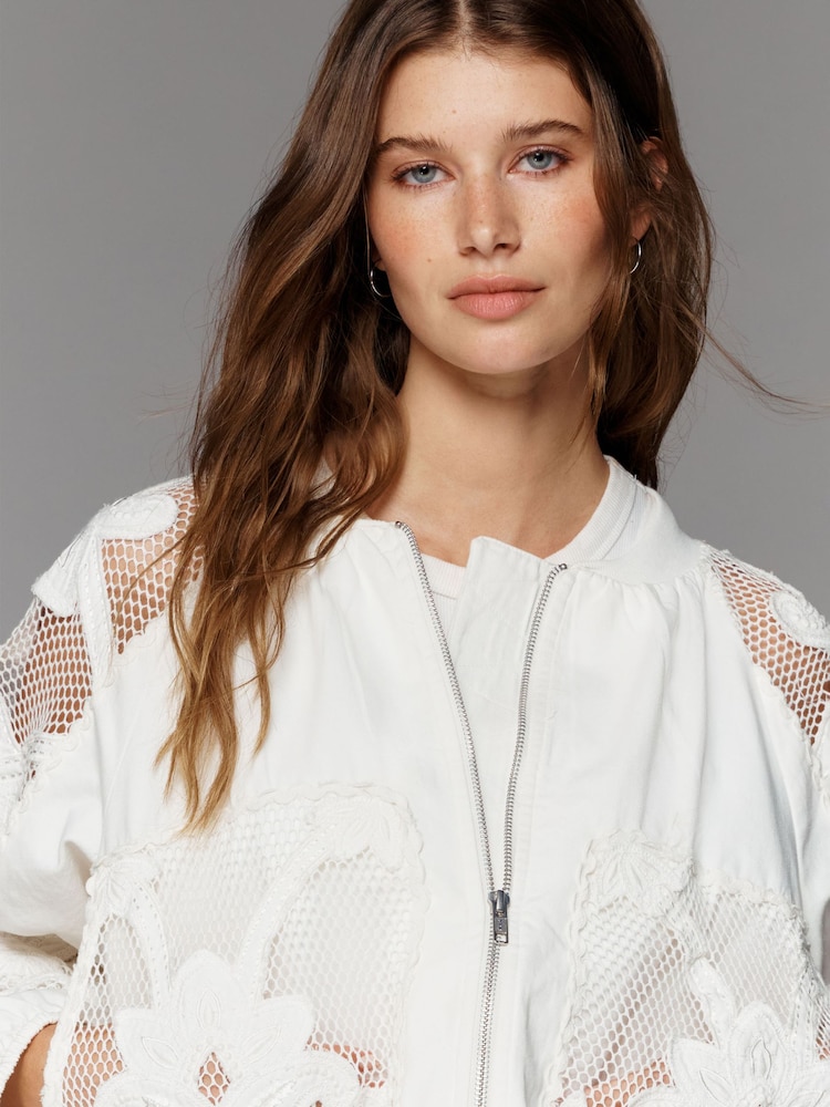 Anthropologie Cream Floral Embroidered Bomber Jacket - Image 2 of 5