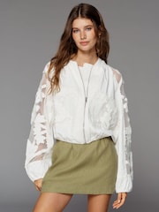 Anthropologie Cream Floral Embroidered Bomber Jacket - Image 4 of 5