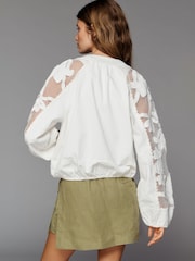 Anthropologie Cream Floral Embroidered Bomber Jacket - Image 5 of 5