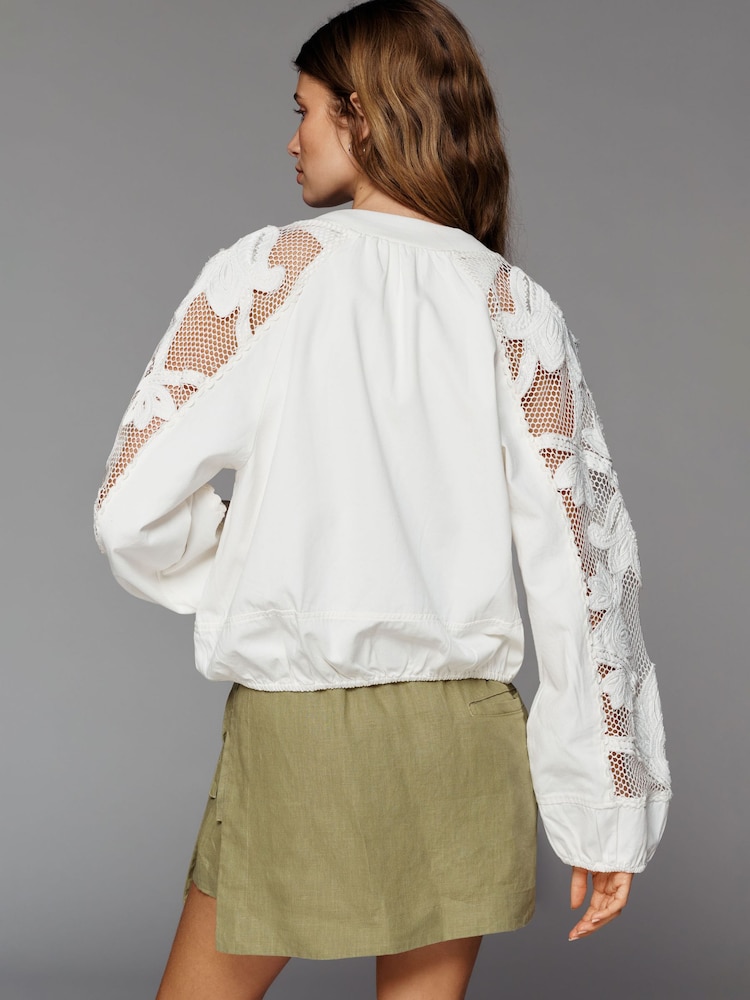 Anthropologie Cream Floral Embroidered Bomber Jacket - Image 5 of 5