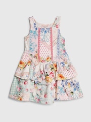 River Island Pink Cabbages & Roses Tiered Dress - Image 1 of 4