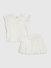 River Island White Frill Sleeve T-Shirt & Skirt Set - Image 1 of 5