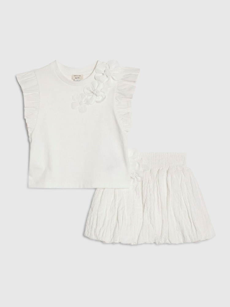 River Island White Frill Sleeve T-Shirt & Skirt Set - Image 1 of 5 River Island White Frill Sleeve T-Shirt & Skirt Set - Image 1 of 5