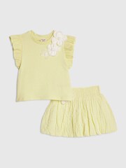 River Island Green Frill Sleeve T-Shirt & Skirt Set - Image 1 of 5