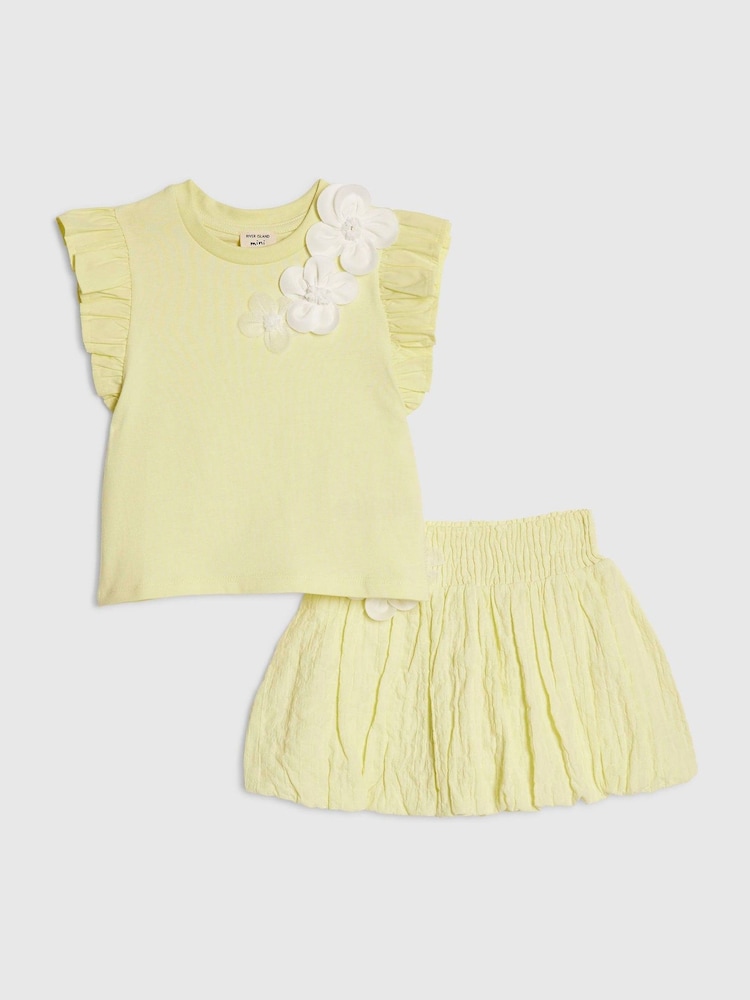 River Island Green Frill Sleeve T-Shirt & Skirt Set - Image 1 of 5 River Island Green Frill Sleeve T-Shirt & Skirt Set - Image 1 of 5