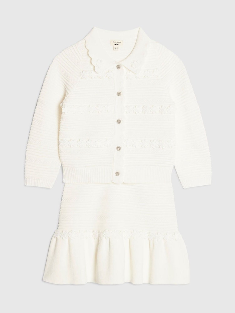 River Island White Knitted Floral Cardigan & Skirt Set - Image 1 of 5 River Island White Knitted Floral Cardigan & Skirt Set - Image 1 of 5