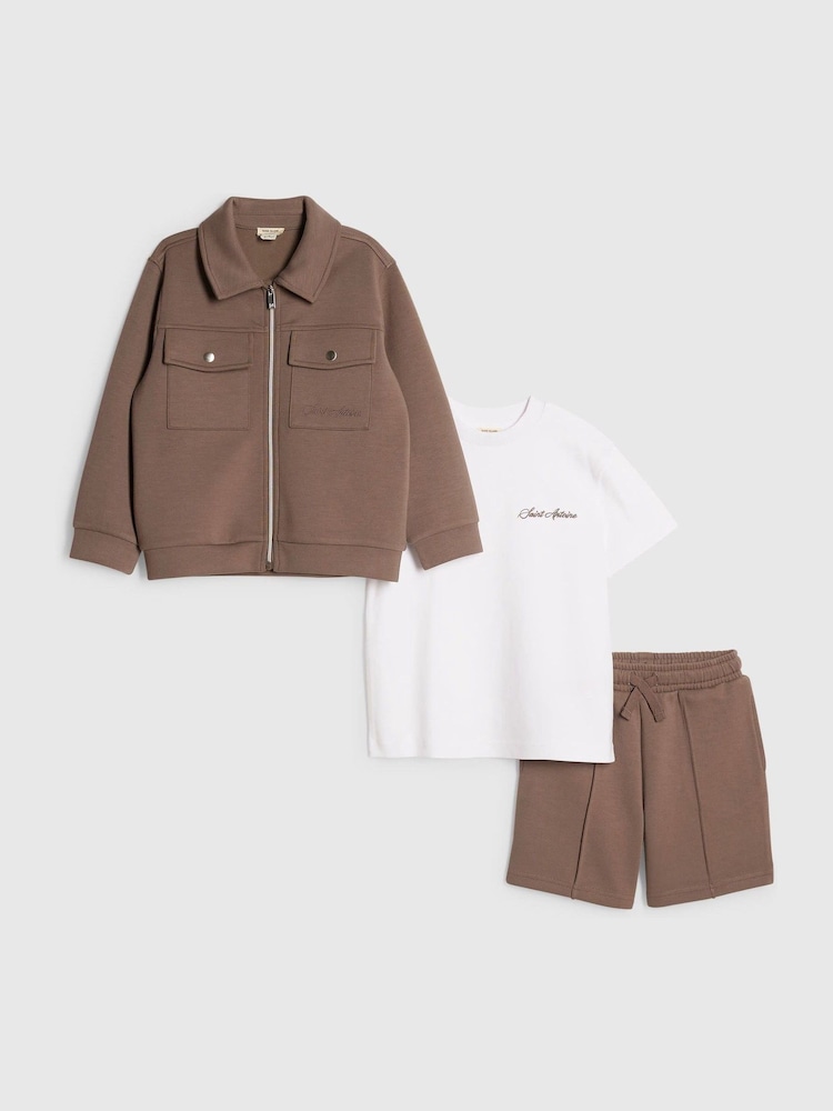 River Island Grey Scuba Harrington Jacket & Shorts 3 Piece Set - Image 1 of 5