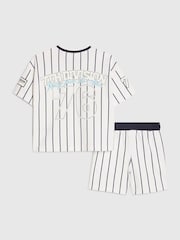 River Island White Oversized Baseball Stripe T-Shirt & Shorts Set - Image 1 of 5